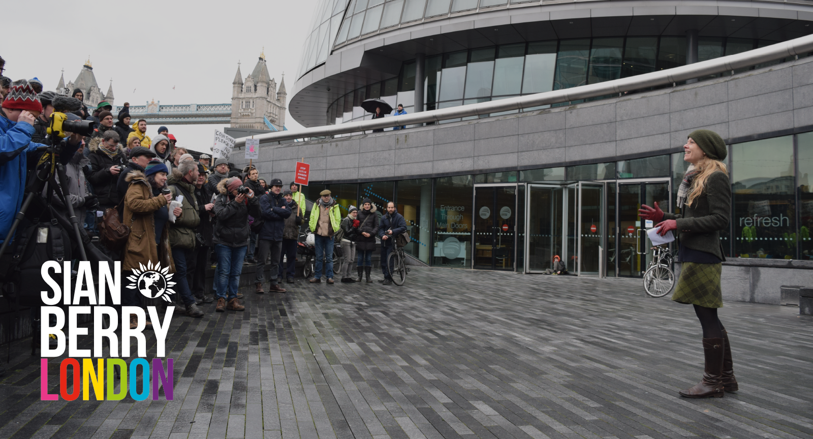 Sian Berry London - speaking outside City Hall